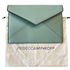 Rebecca Minkoff Sage Green Leather Envelope Clutch NEW
